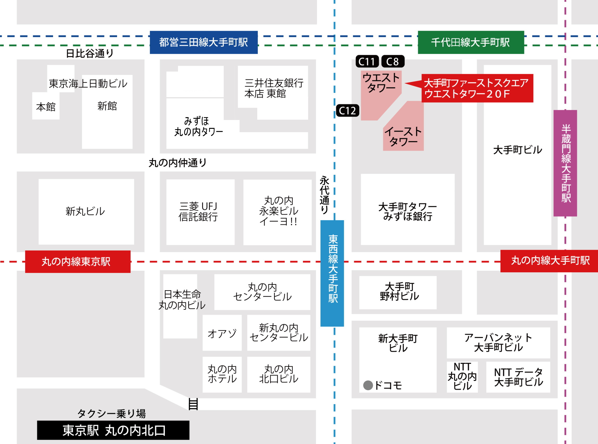 タクシー・徒歩　地上ルート